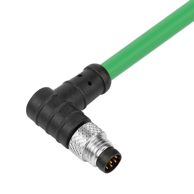 M8  预浇铸线缆连接器,  针 , 芯数：6，焊接, 弯角,  IP67