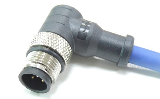 M12 预浇铸线缆连接器，针，芯数：8，焊接，A 扣，弯角，IP67