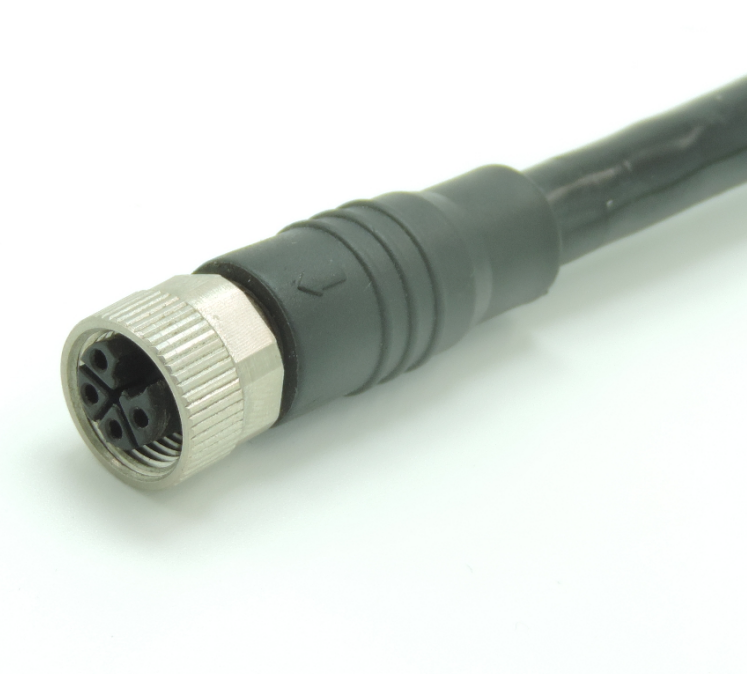 M12 预浇铸线缆连接器，孔，芯数：3(2+PE)，焊接，L扣，直，IP67