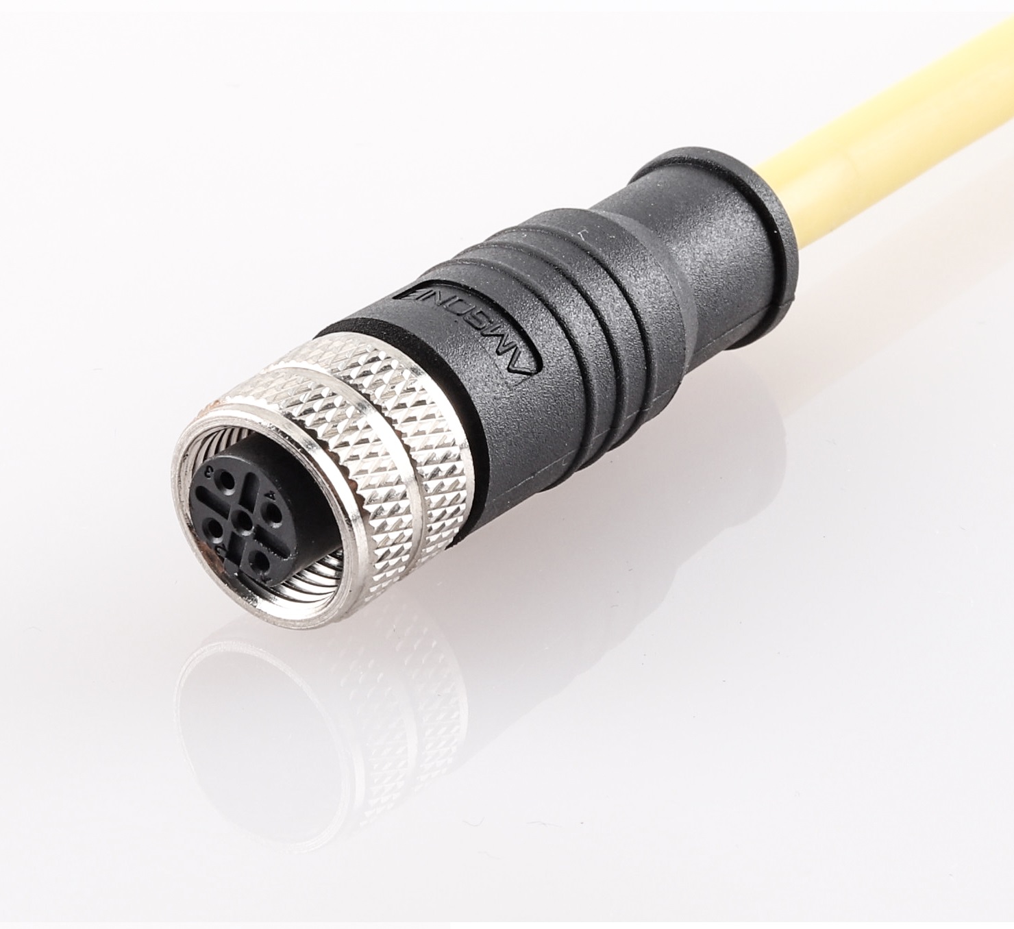 M12 预浇铸线缆连接器，针，芯数：4，焊接，B 扣，直，IP67